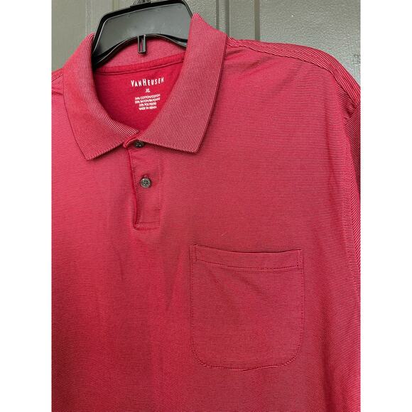 Van Heusen Men's Red Ribbed Short Sleeve Polo-shirt  Size XL - Picture 5 of 7